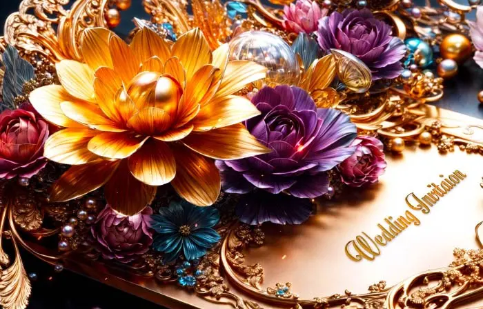 Premium 3D Golden Flower Design Wedding Invitation Slideshow